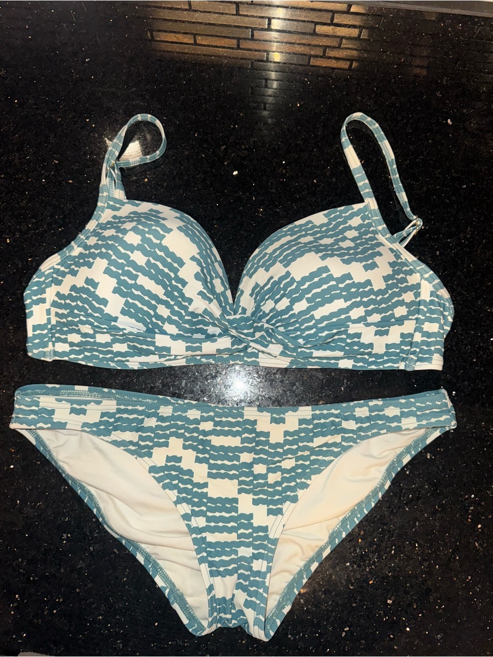 Kate Spade Teal and White Patterned Bikini Set